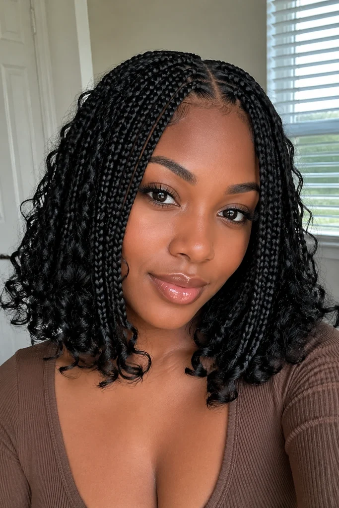 15 Small Goddess Knotless Box Braids With Curly Ends