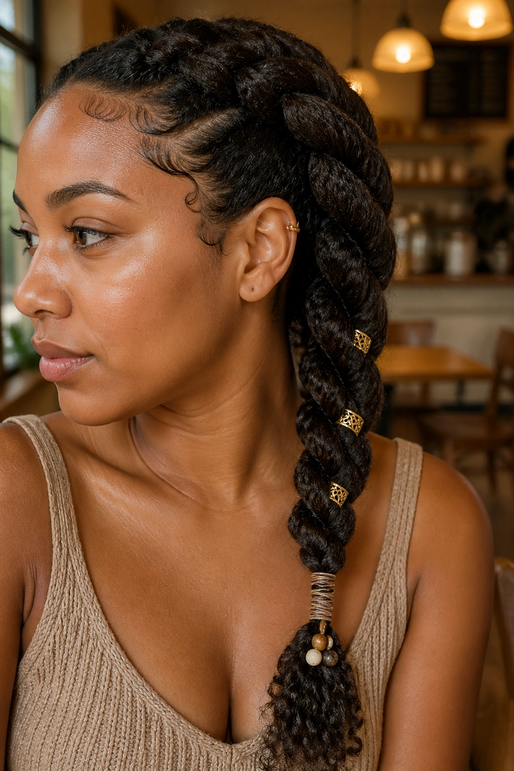 Side rope braid with beads and cuffs on a real person