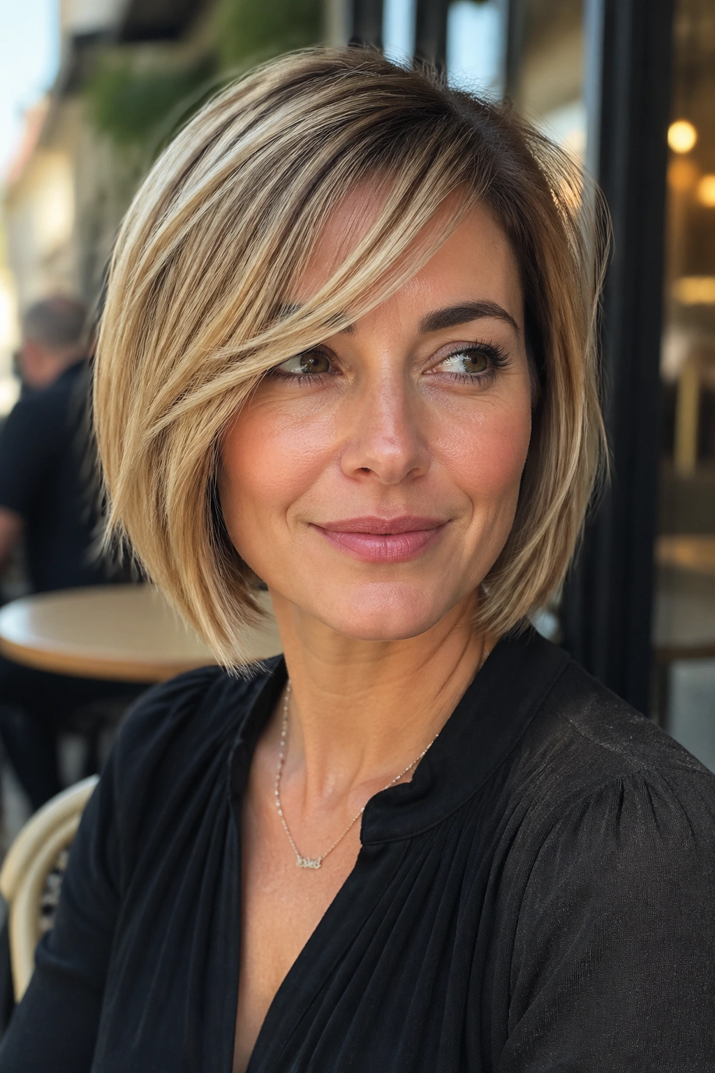 Real person with side-swept fringe bob portrait