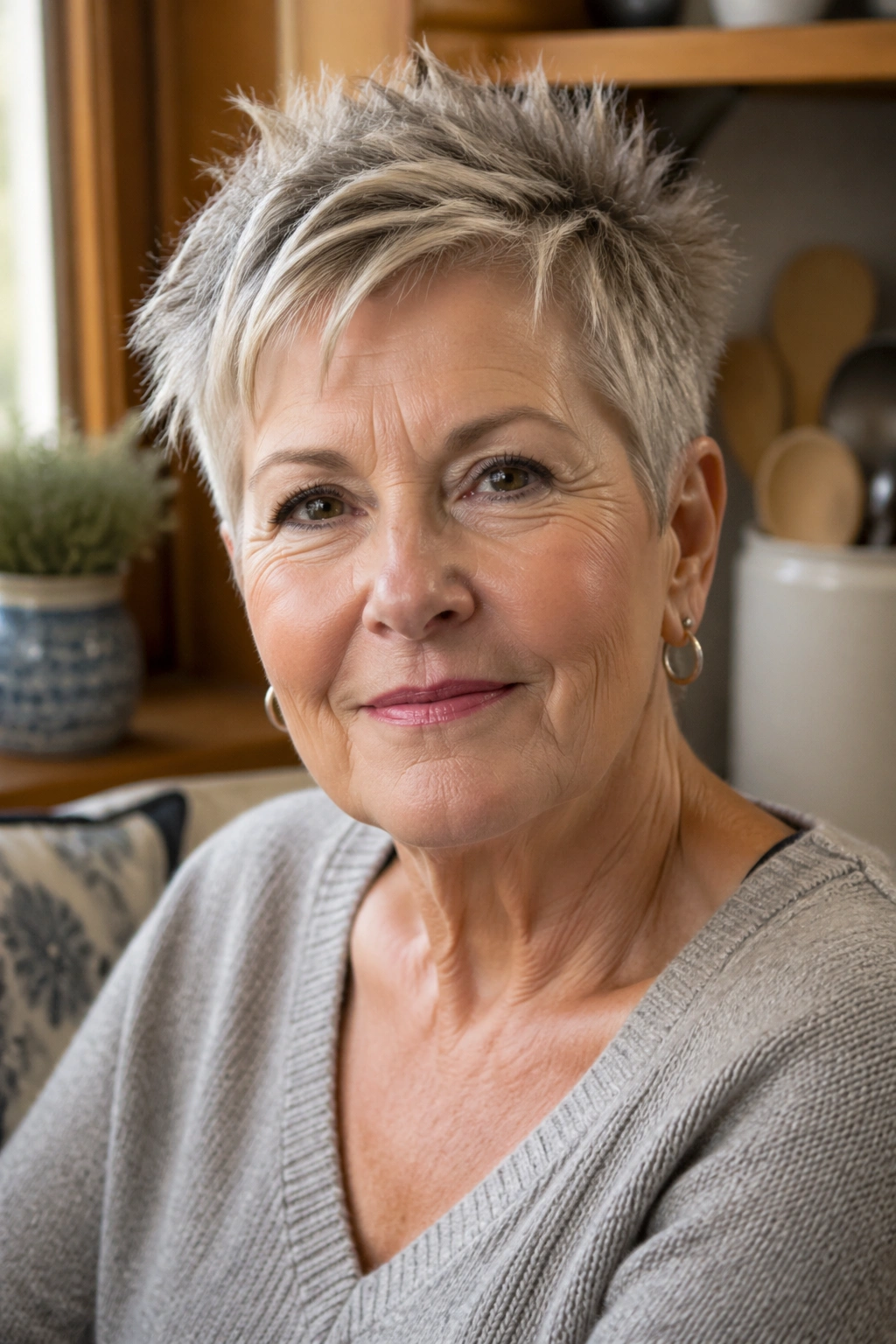 Real woman with spiky textured pixie hairstyle