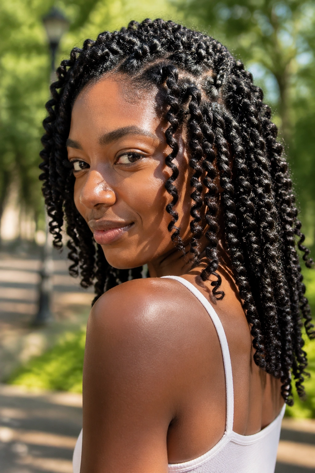 Close-up of spring twists with spiral bounce on a real woman