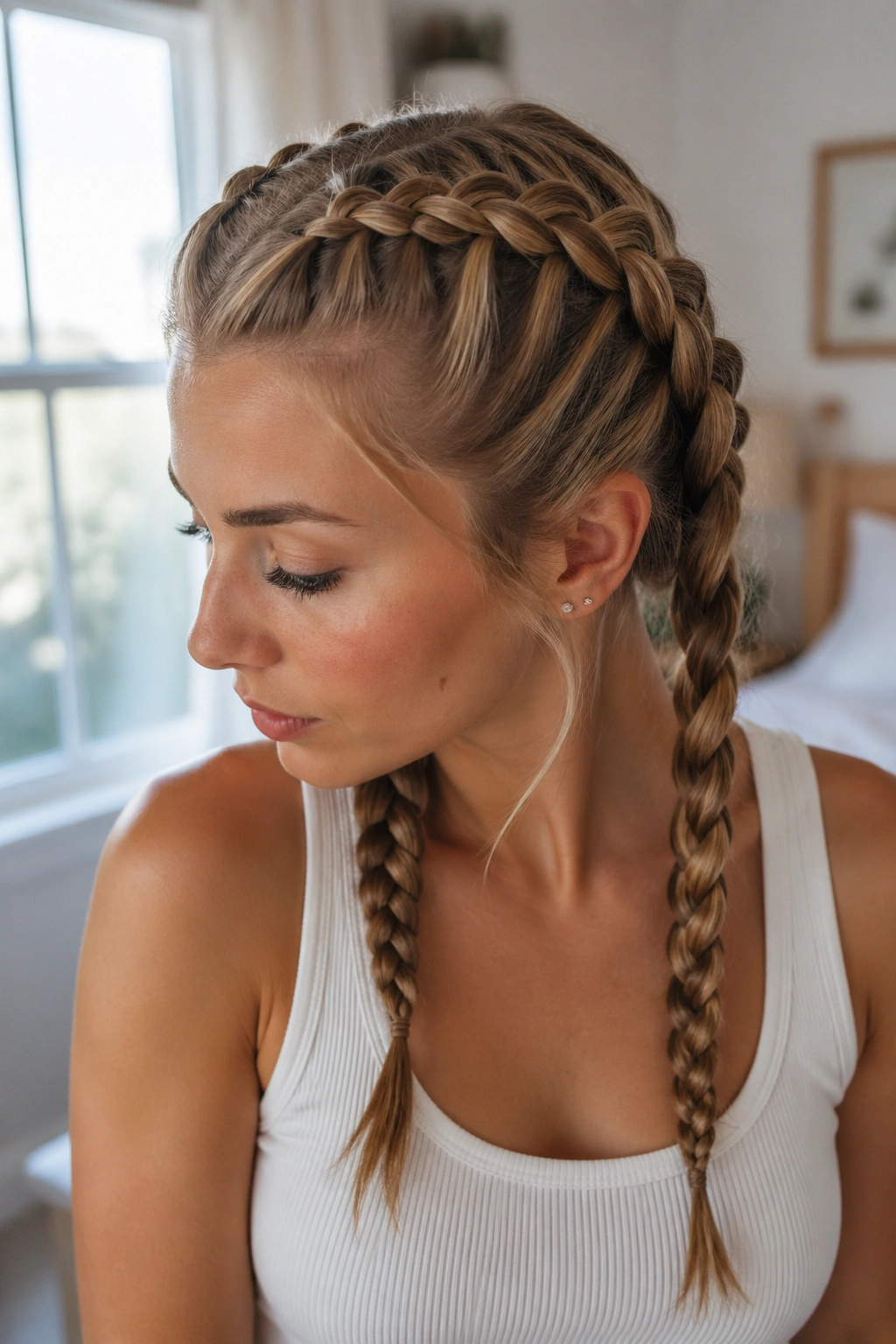 Real woman with fine hair and texture powder in hair for grip