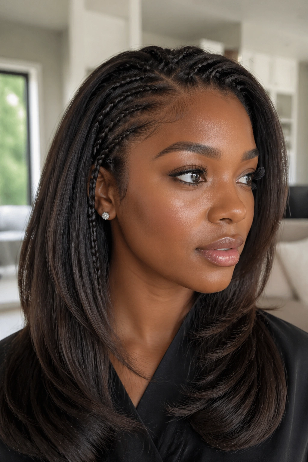 Real woman with tiny braids in a smooth blowout portrait