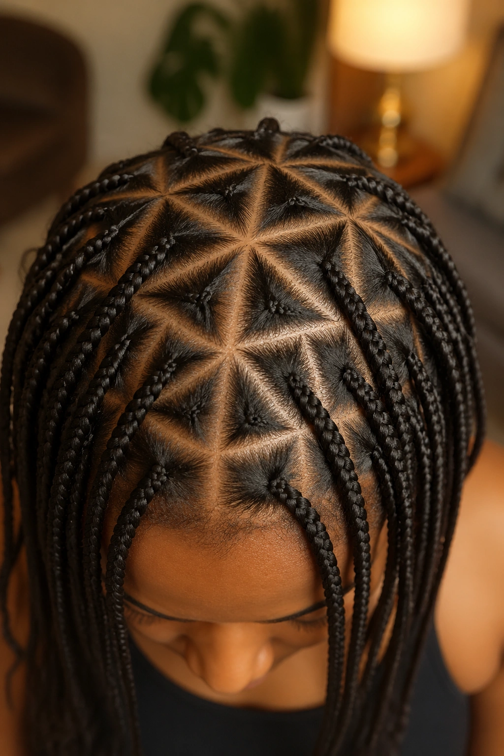 Crown close-up with triangle-part grid for small braids