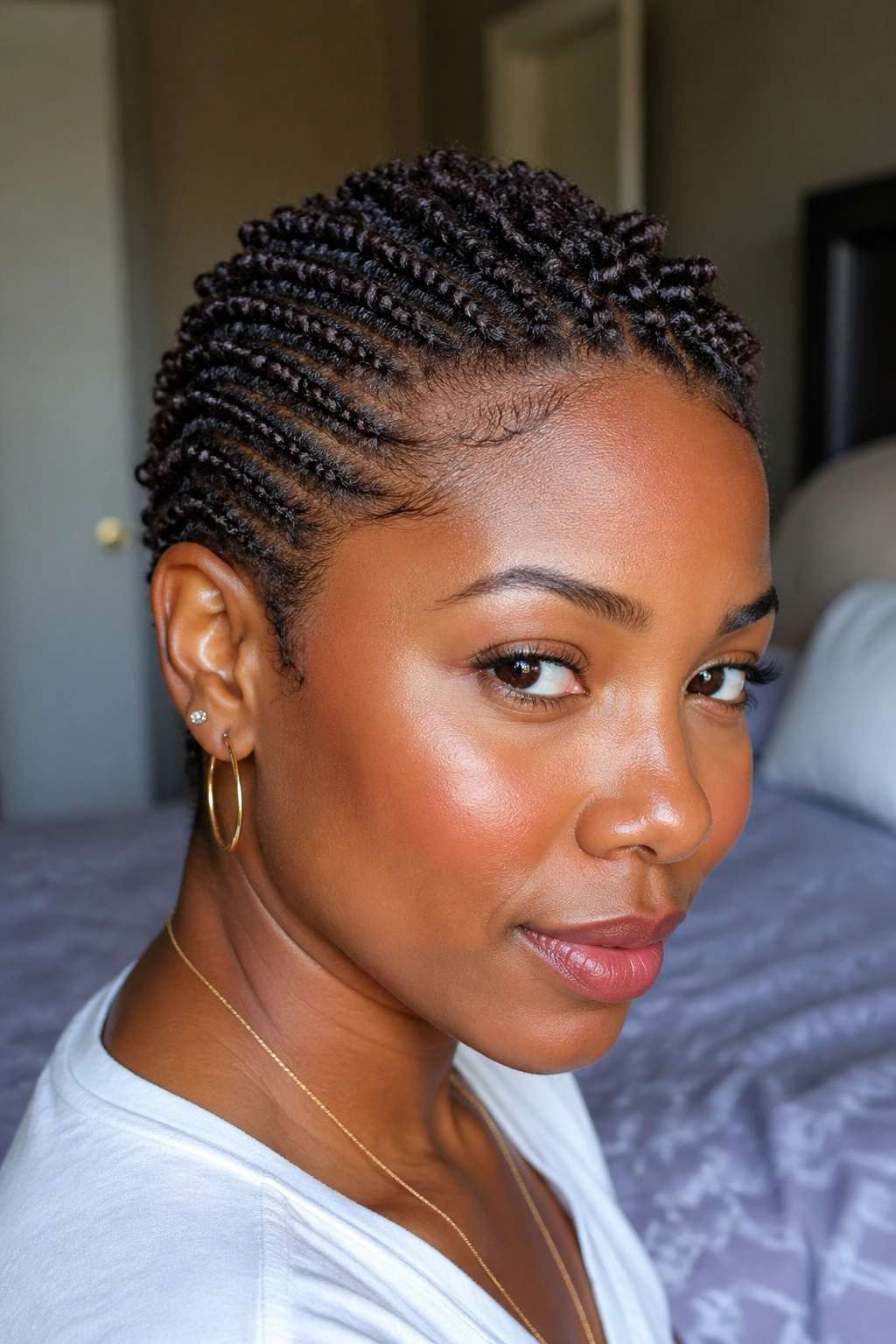 Close-up of TWA French braid-out on a real person.