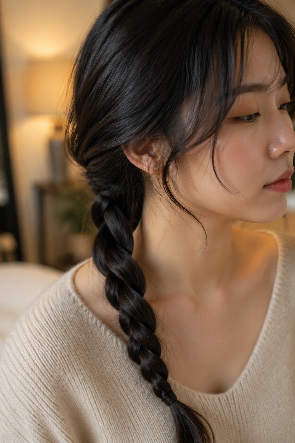 Real person with a twist braid in a close-up portrait