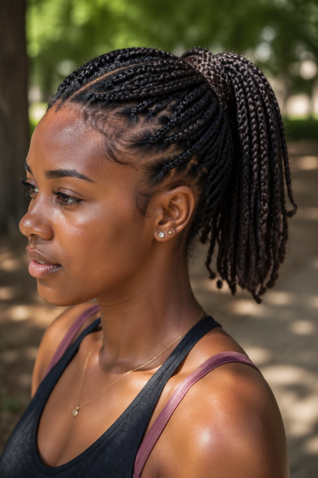 Close-up of a real person with two twisted front sections forming a textured base ponytail