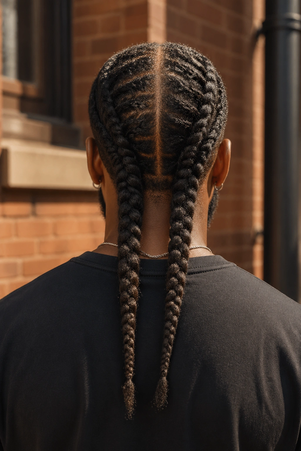 Back view of two thick braids on locs