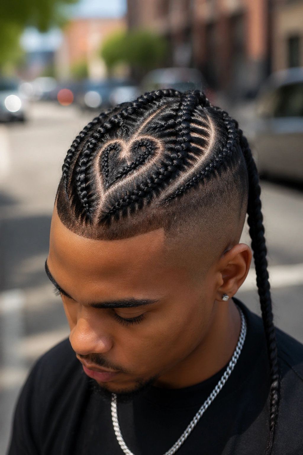 Undercut heart mohawk braids on real man