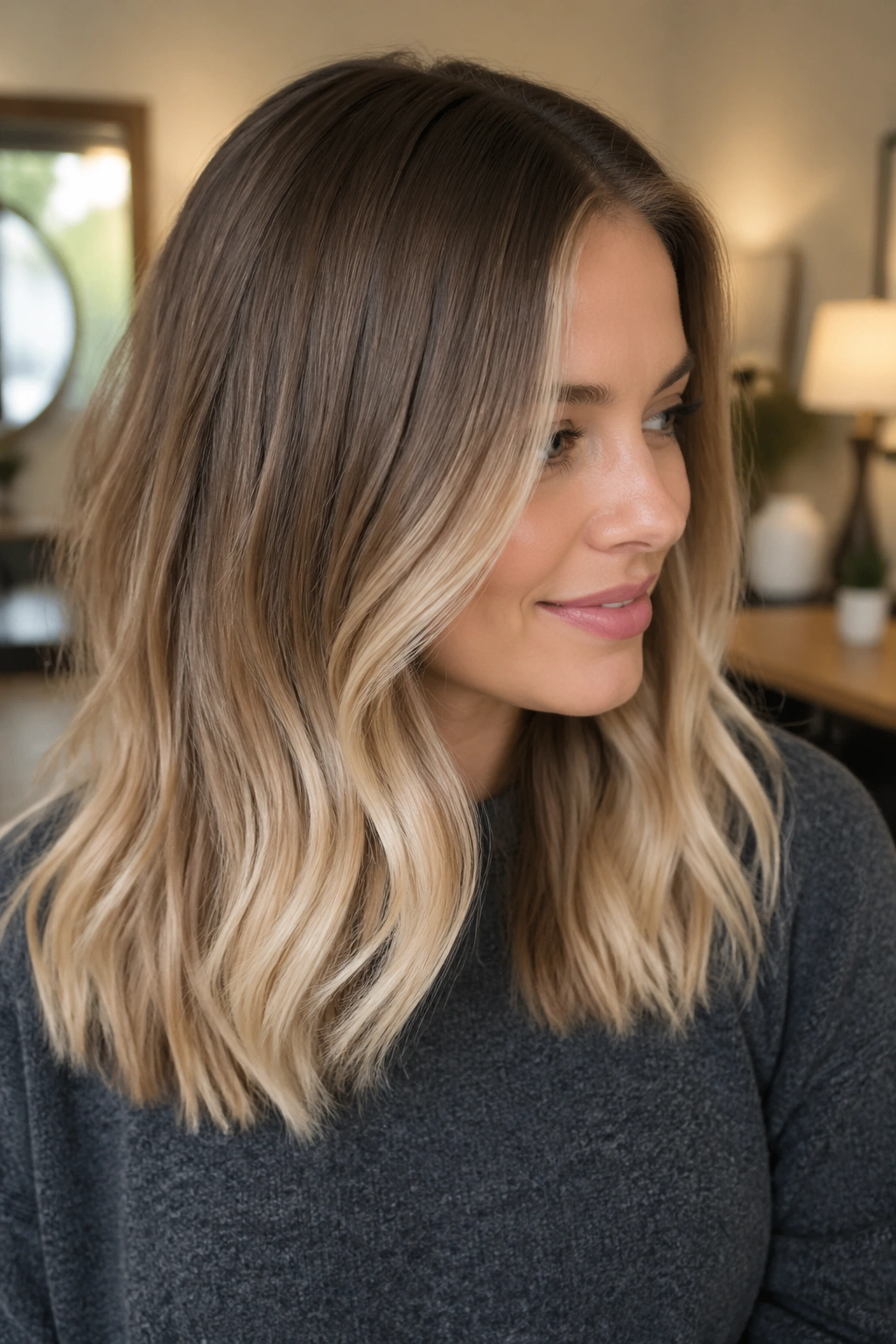 Close-up of dark blonde hair with vanilla cream ends at the lower portion.