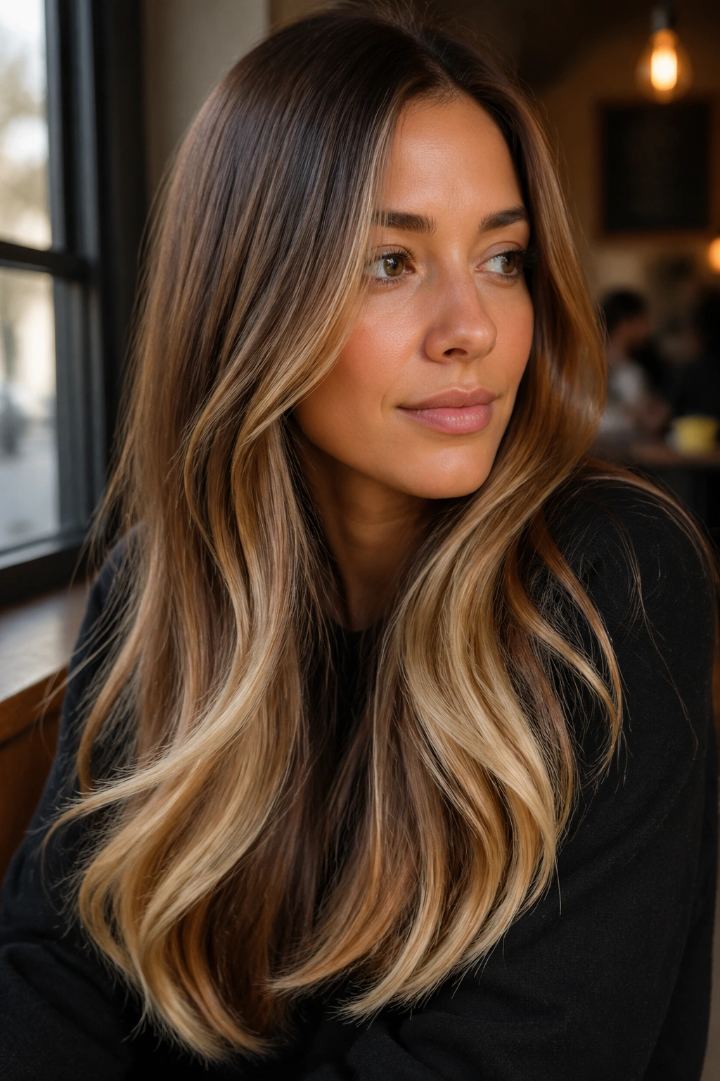 Real woman with vanilla latte panels at the ends