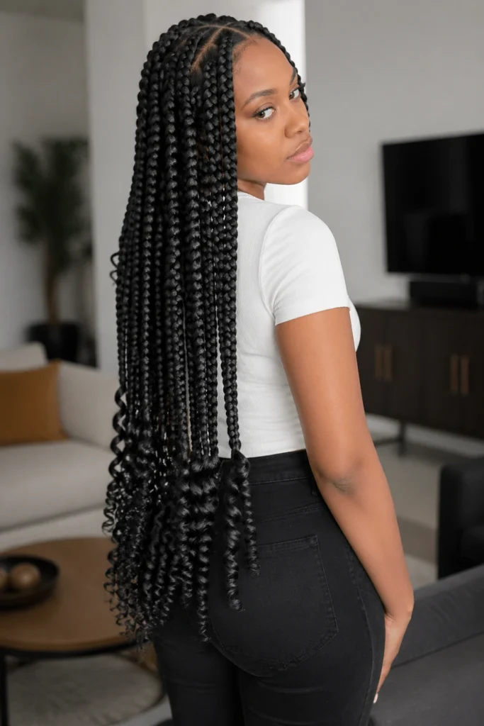 18 Jumbo Goddess Box Braids With Curly Ends