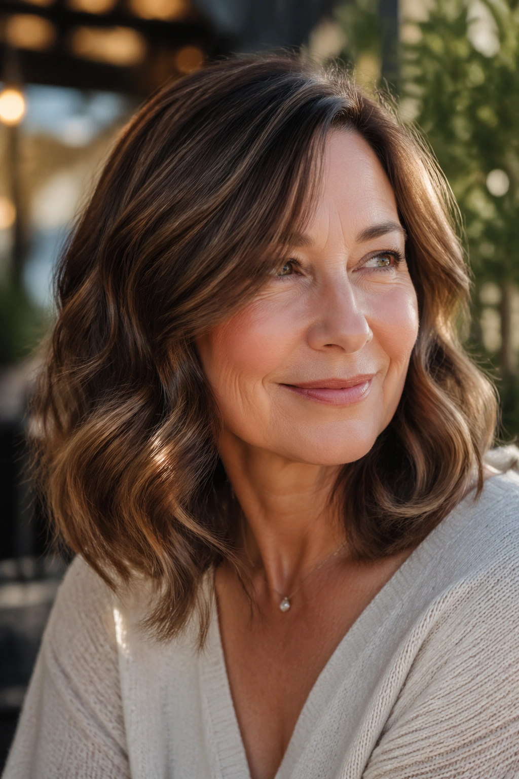 Real woman with wavy mid-length hair and invisible layers
