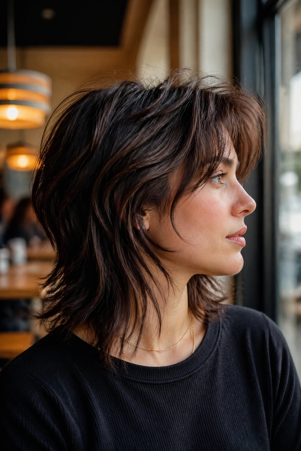 Close-up portrait of a real person with a shoulder-length wolf cut.