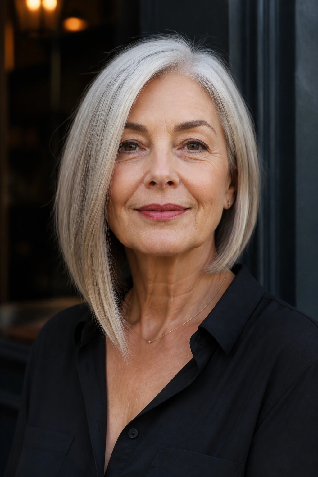 Portrait of a woman with an asymmetrical medium cut