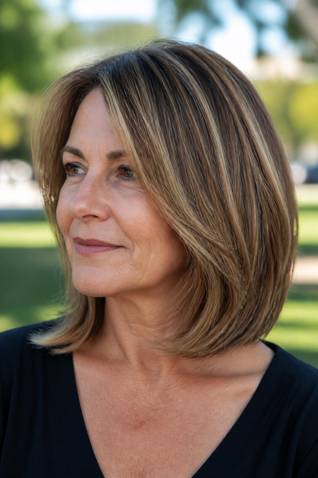 Real woman with blended lob-bob for easy grow-out