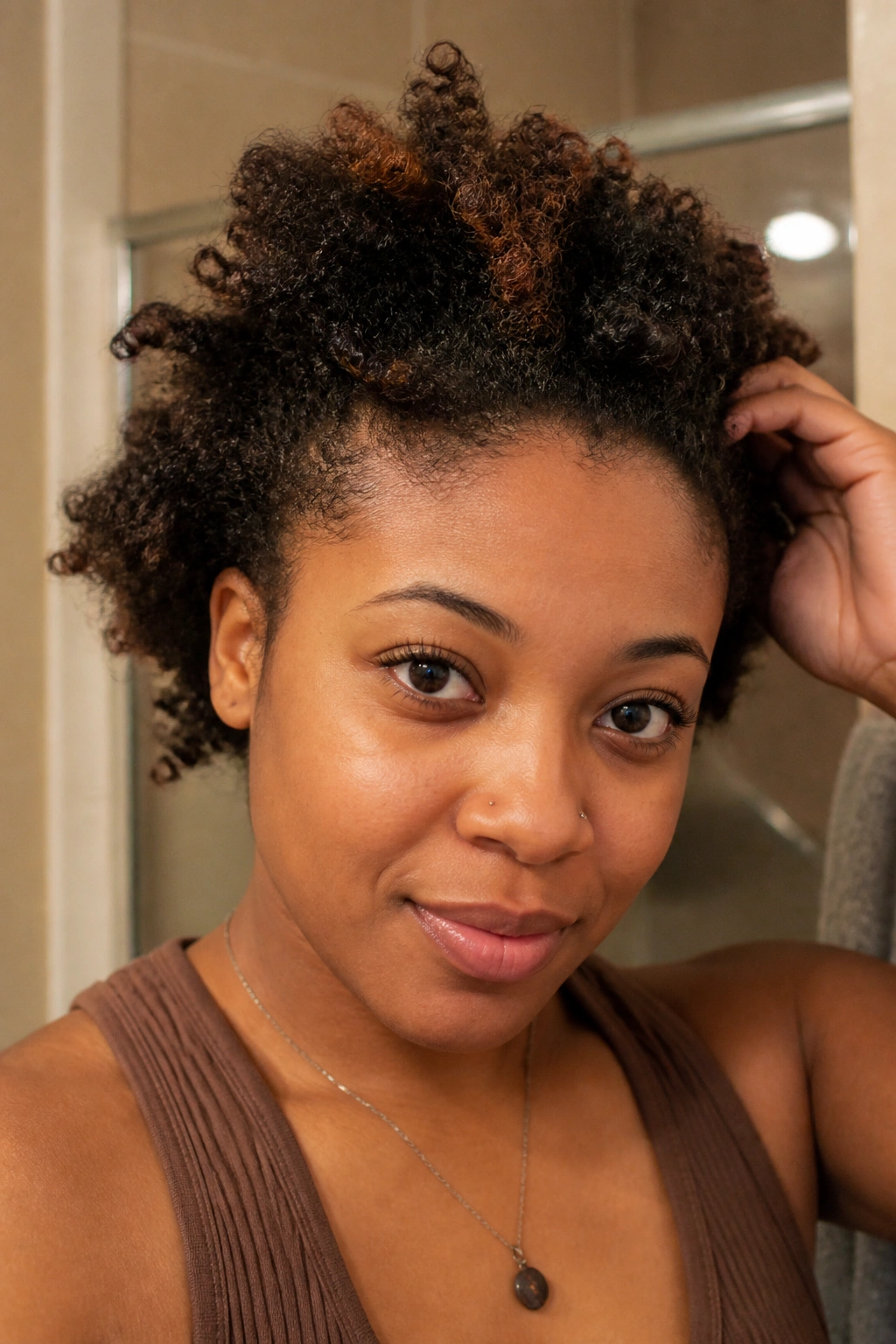 Close-up of natural hair after rainbow braid takedown.