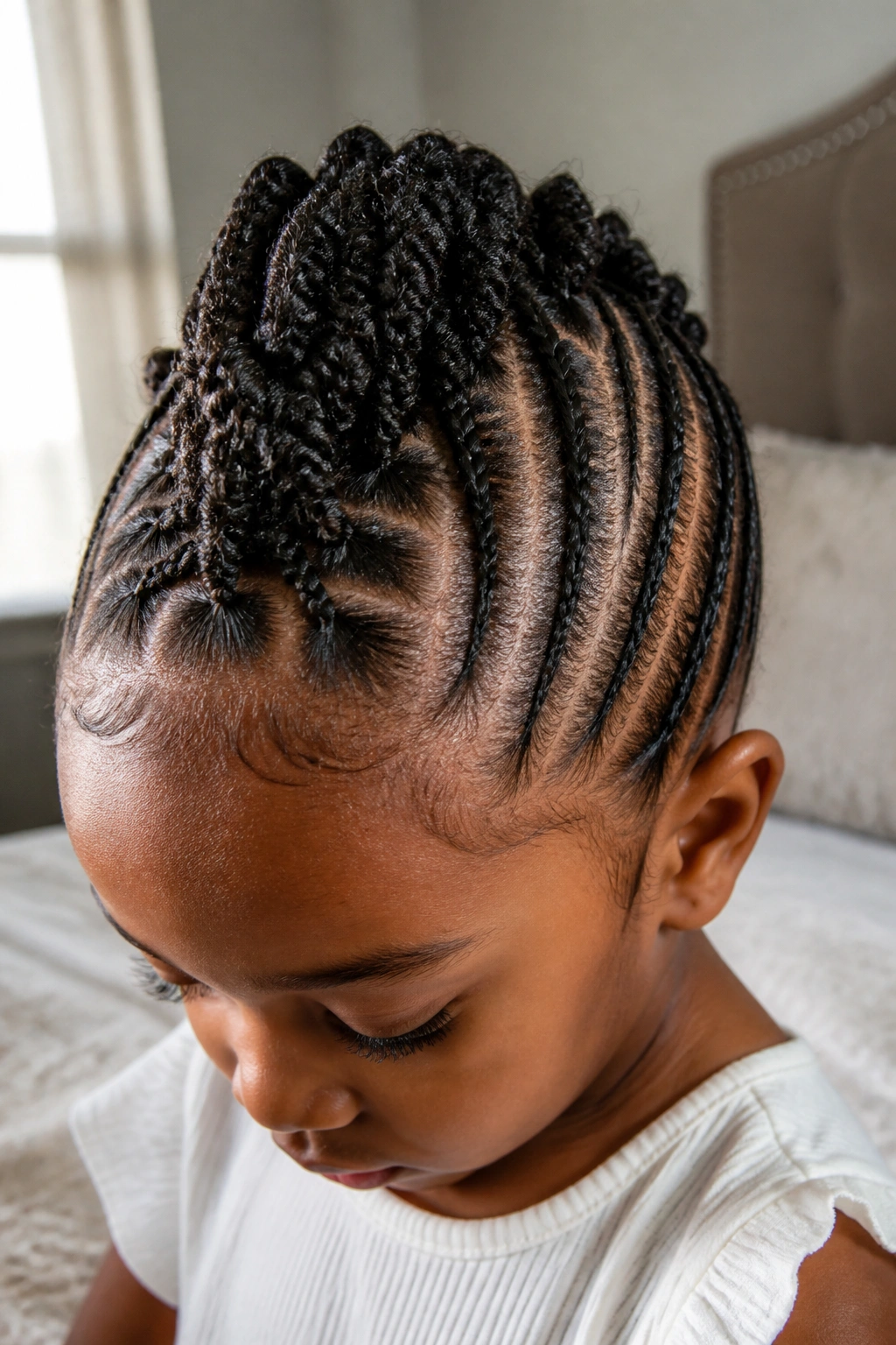 Real child with braided mohawk and cornrowed sides