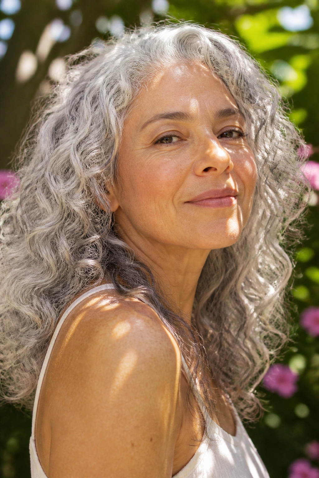 Close-up portrait of a real person with butter-soft silver curls