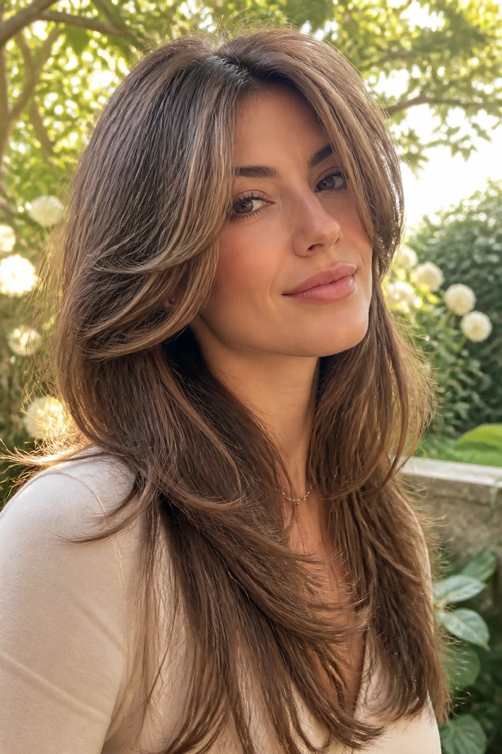 Portrait of a woman with crown-lift butterfly layers