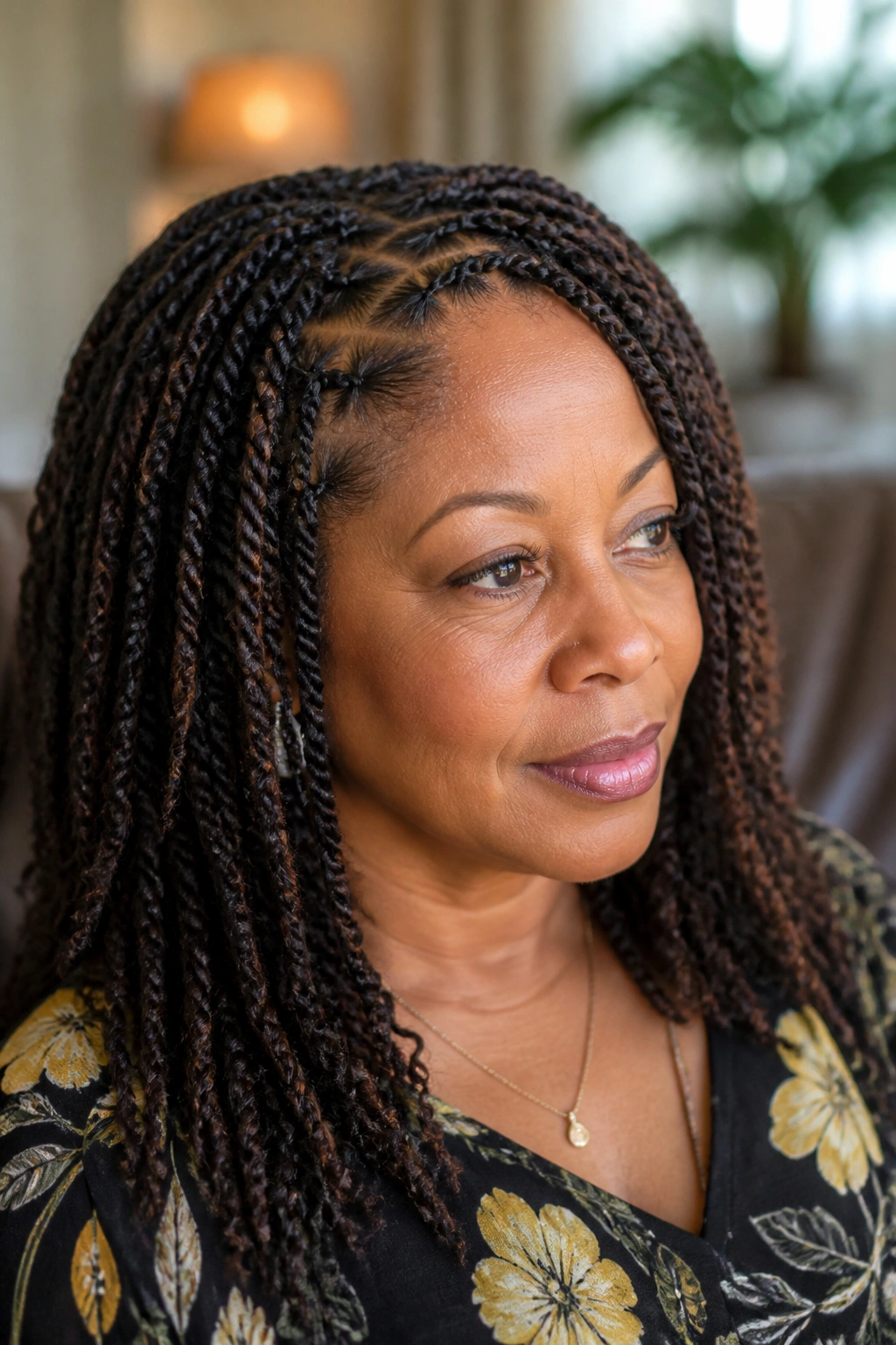 Close-up of Crochet Braids with Pre-Twisted Hair on a real woman, cornrow base with looping pre-twisted extensions