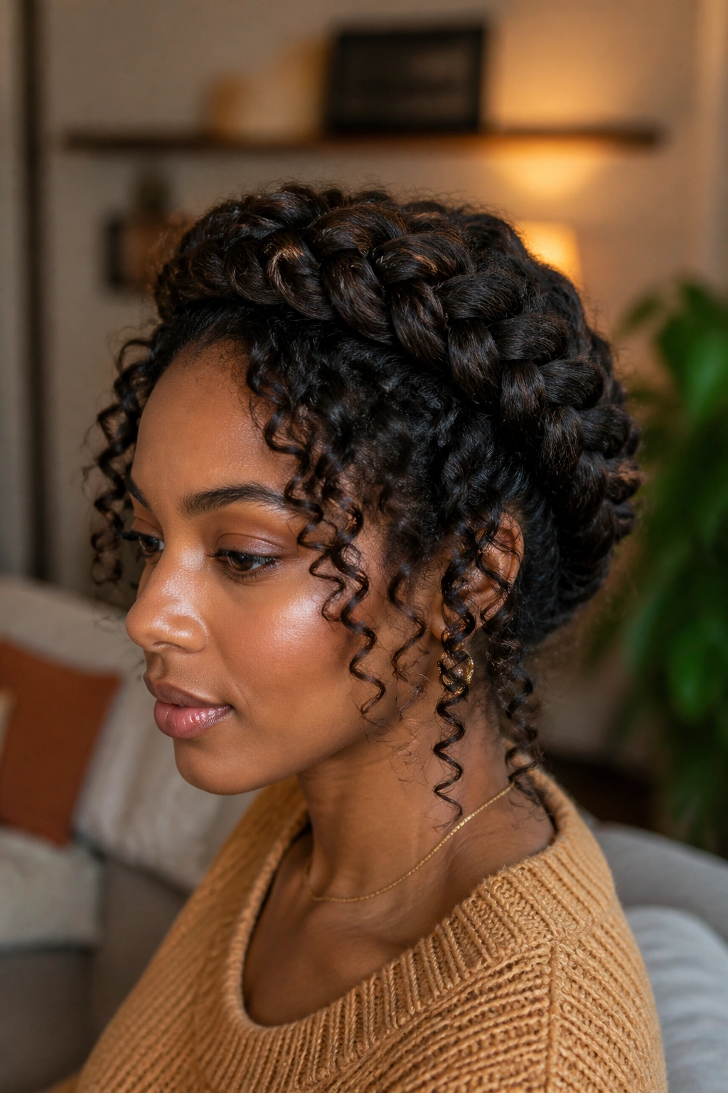 Close-up of a real woman with a traditional Dutch halo on 3A ringlets