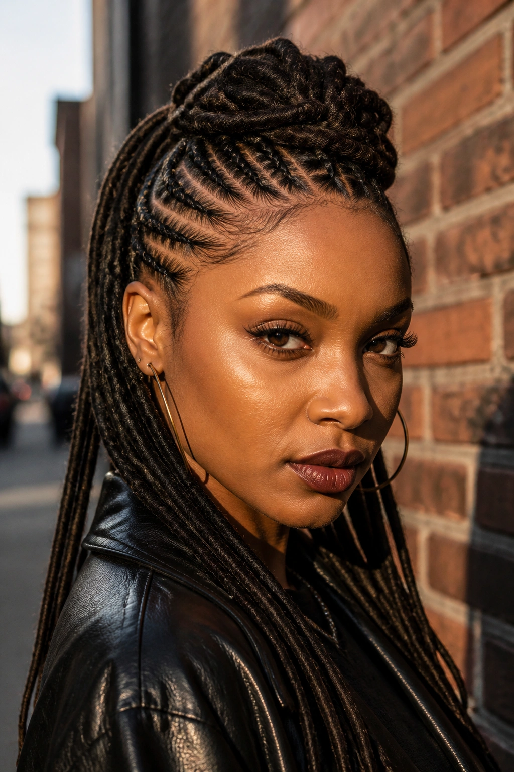 Close-up of a faux hawk braided front on a real person