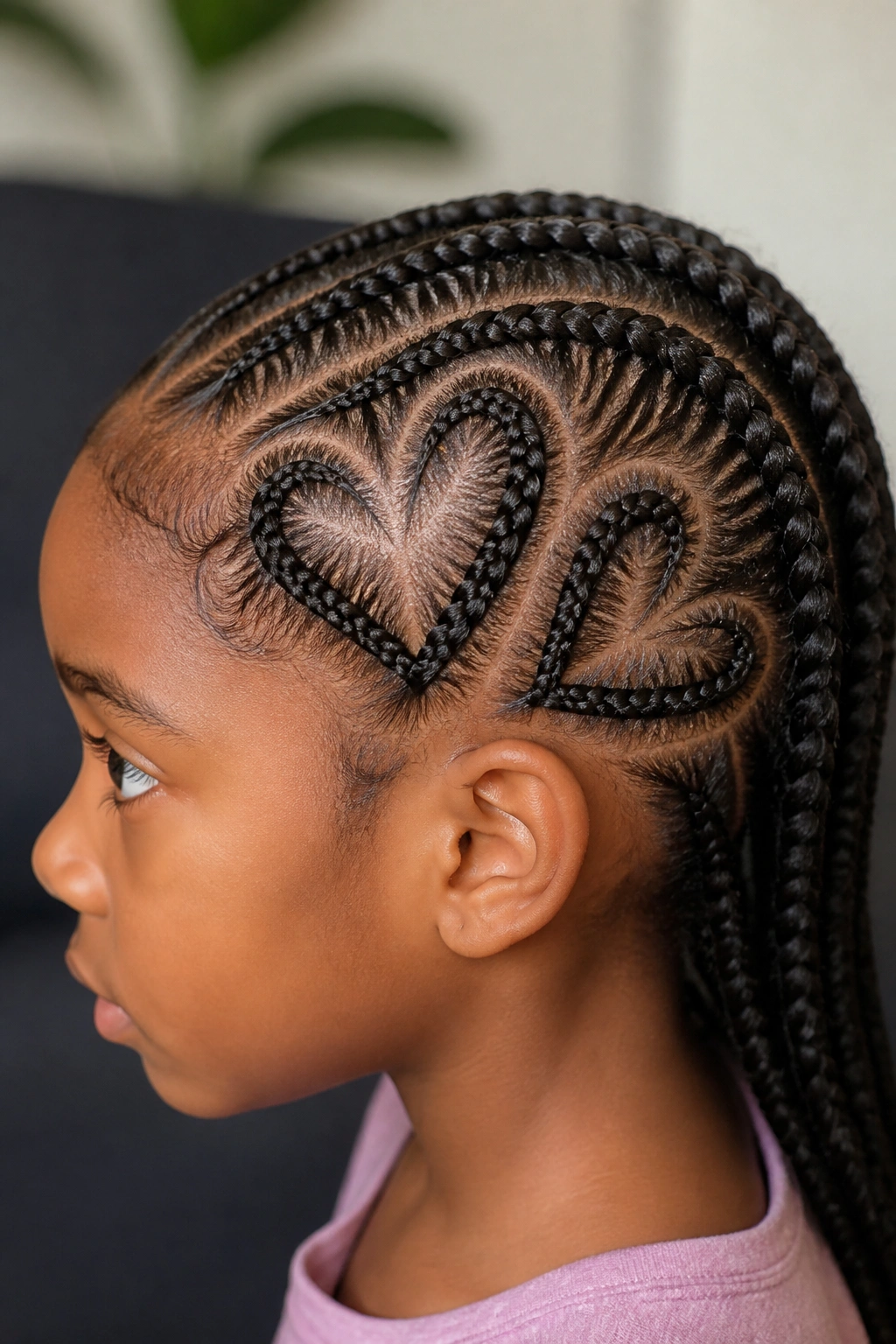 Heart-shaped cornrows on a child's head