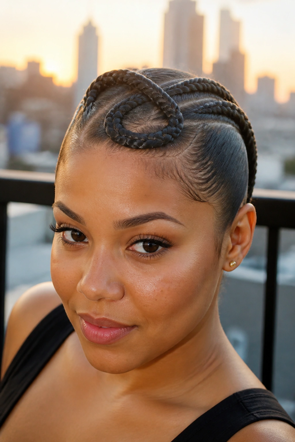 Close-up of sleek infinity braid lying flat against scalp