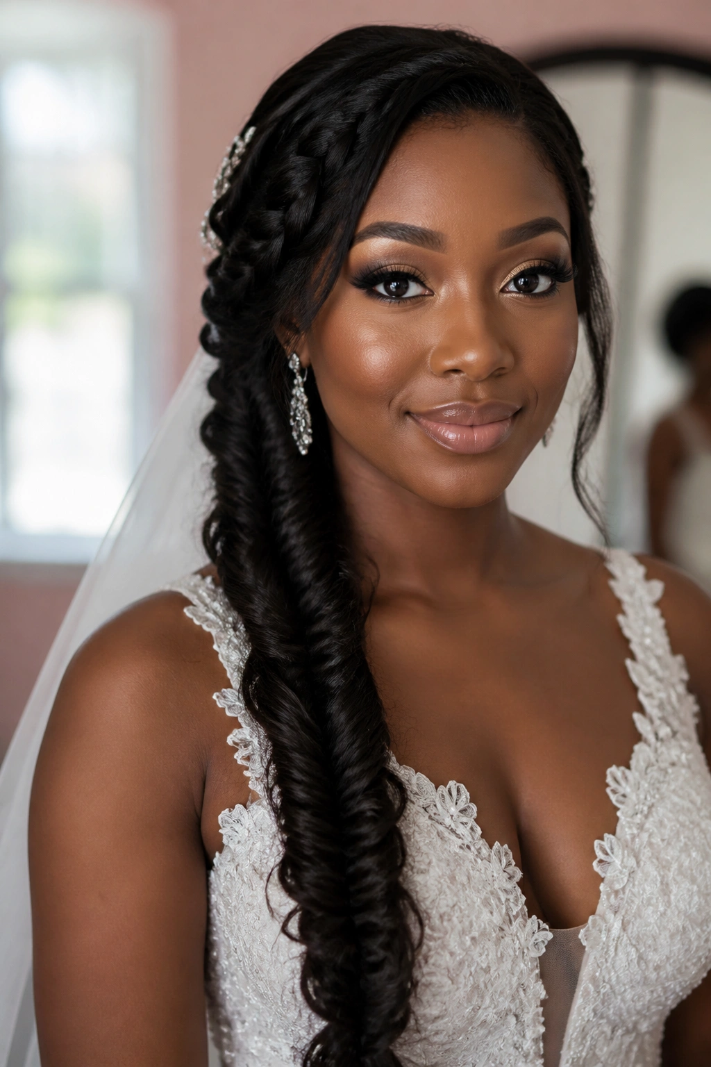 Close-up of bride with Infinity fishtail braid