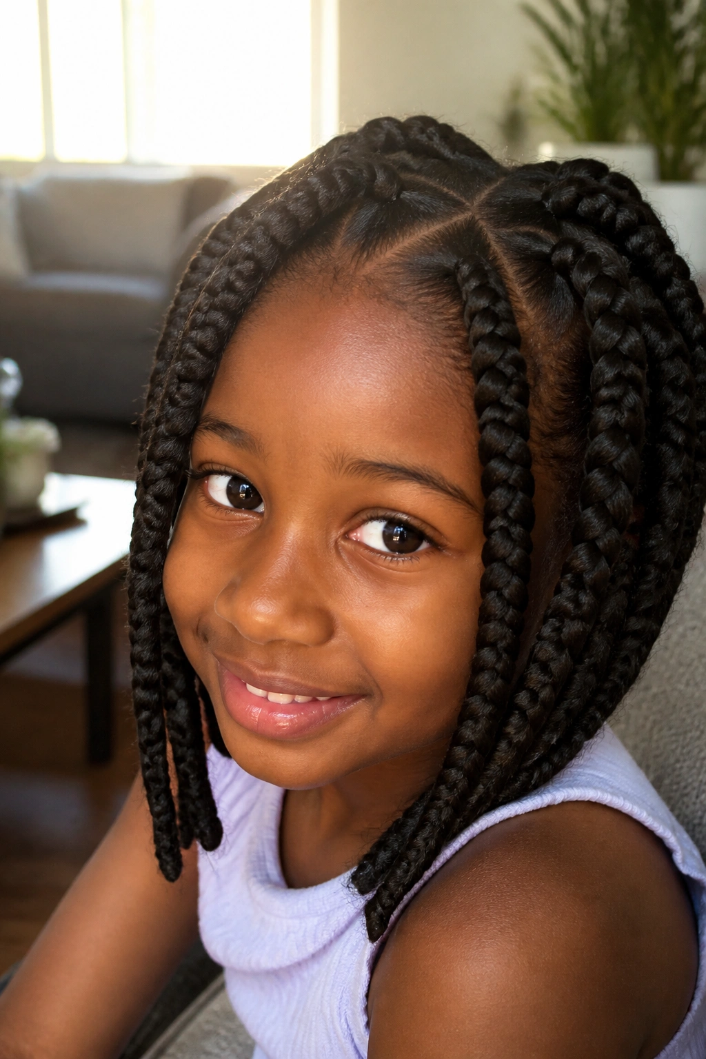 Close-up of a real child with jumbo box braids