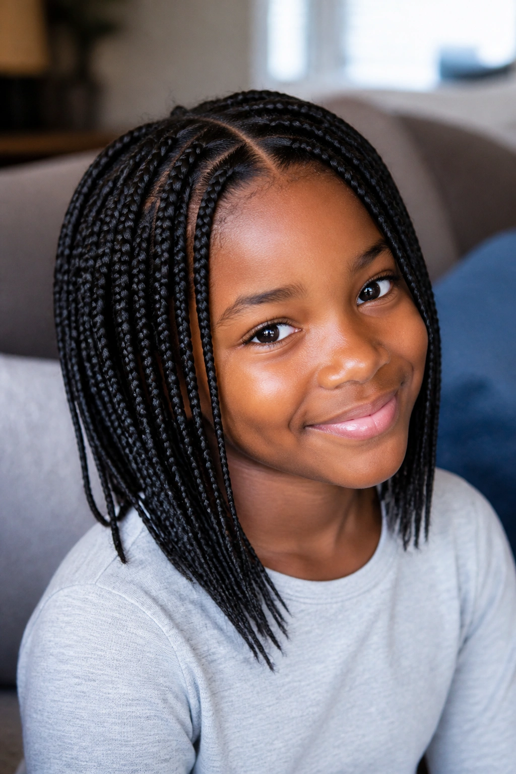 Close-up of child with knotless box braids taper.