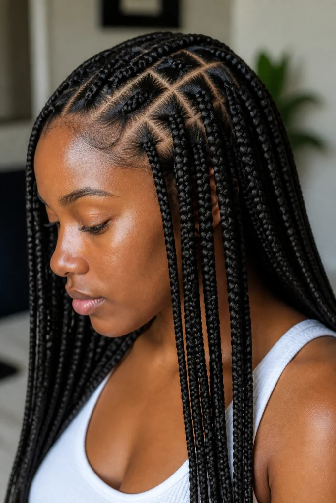 18 Long Box Braids on Natural Hair