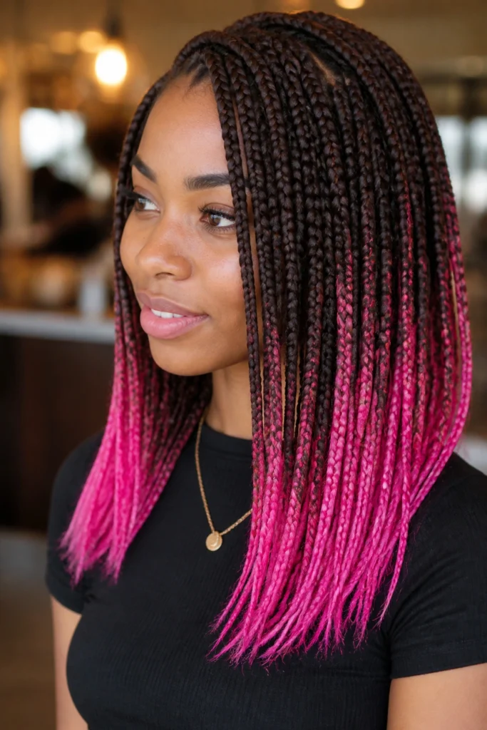 15 Brown and Pink Knotless Box Braids