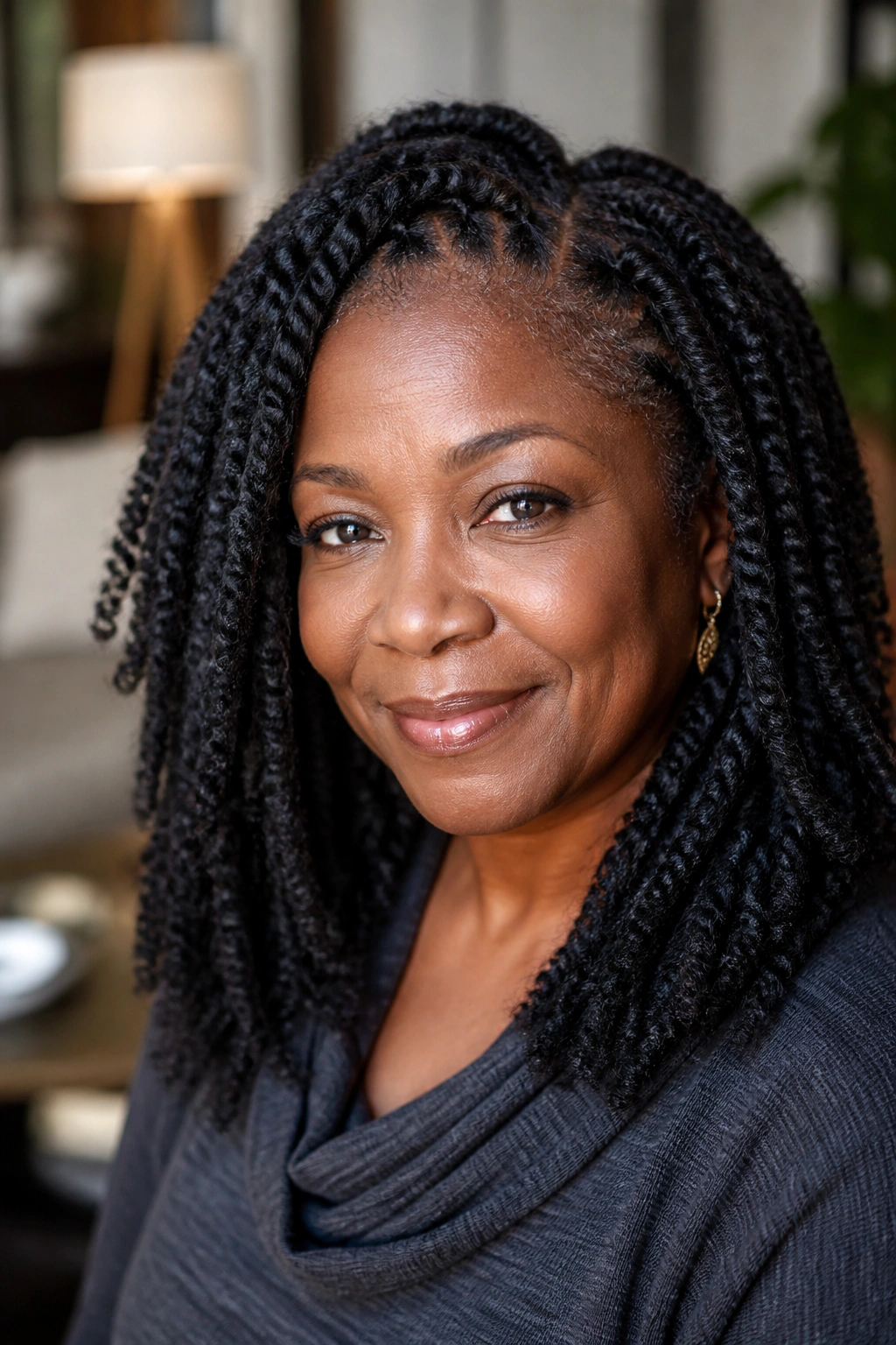 Real woman wearing Marley twists with natural texture