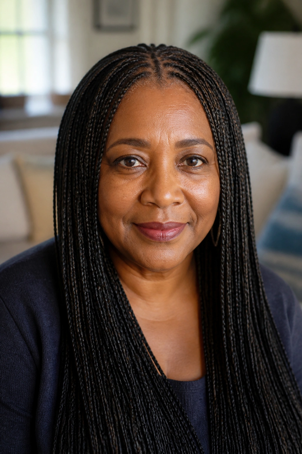 Real woman with tight micro-braids close-up portrait