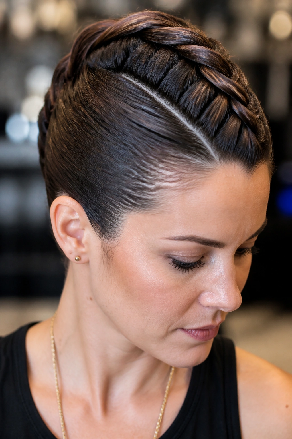 Real person with central Mohawk rope twist and sleek sides