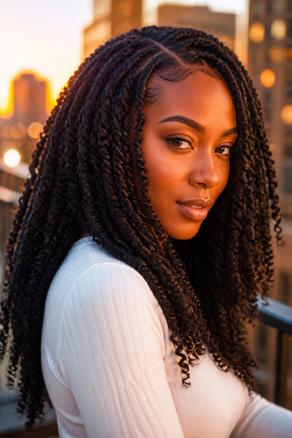 Real person with Nubian twists featuring tight kinky coils and compact finish.