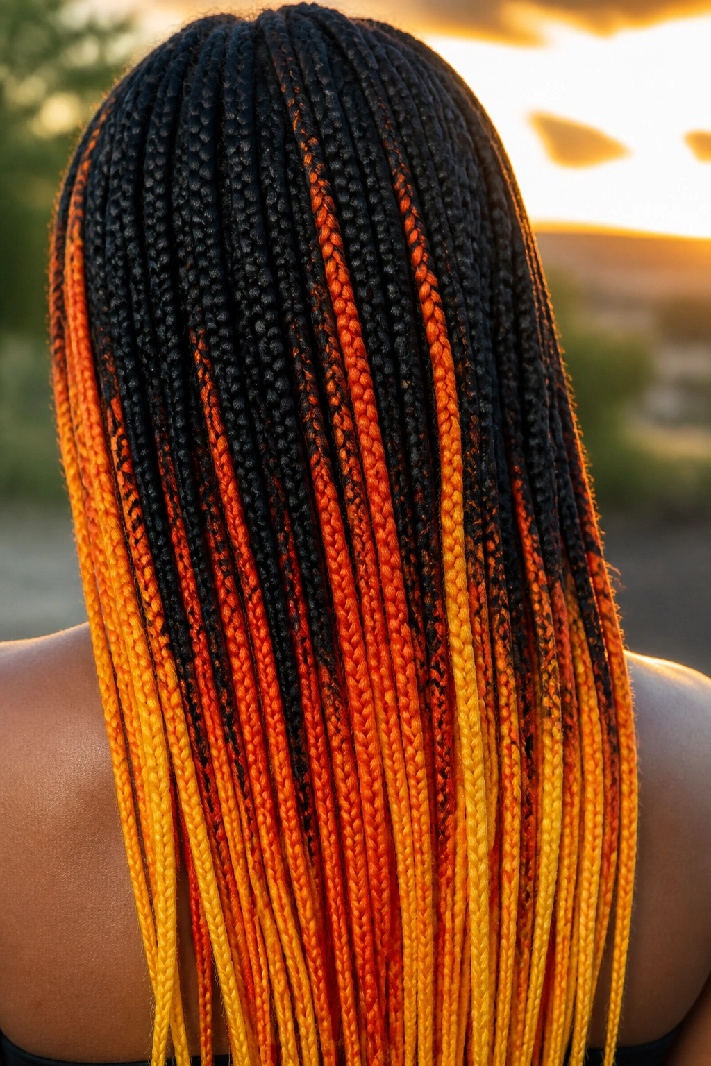 Back of head with orange and yellow peekaboo braids