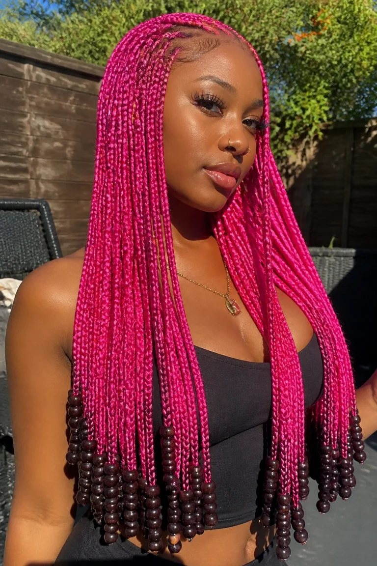 18 Pink Knotless Box Braids With Beads