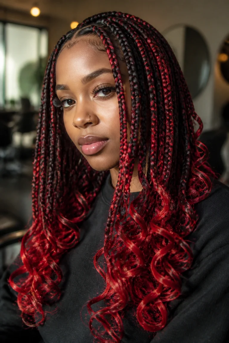 15 Red Peekaboo Box Braids With Curly Ends