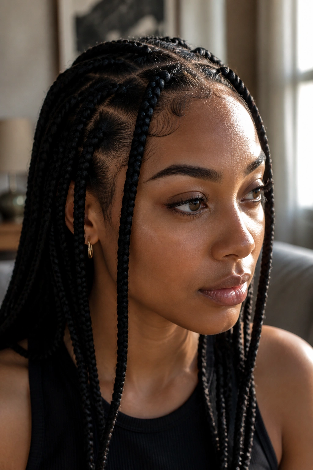 Close-up of a real person during a perimeter refresh with front rows braided.