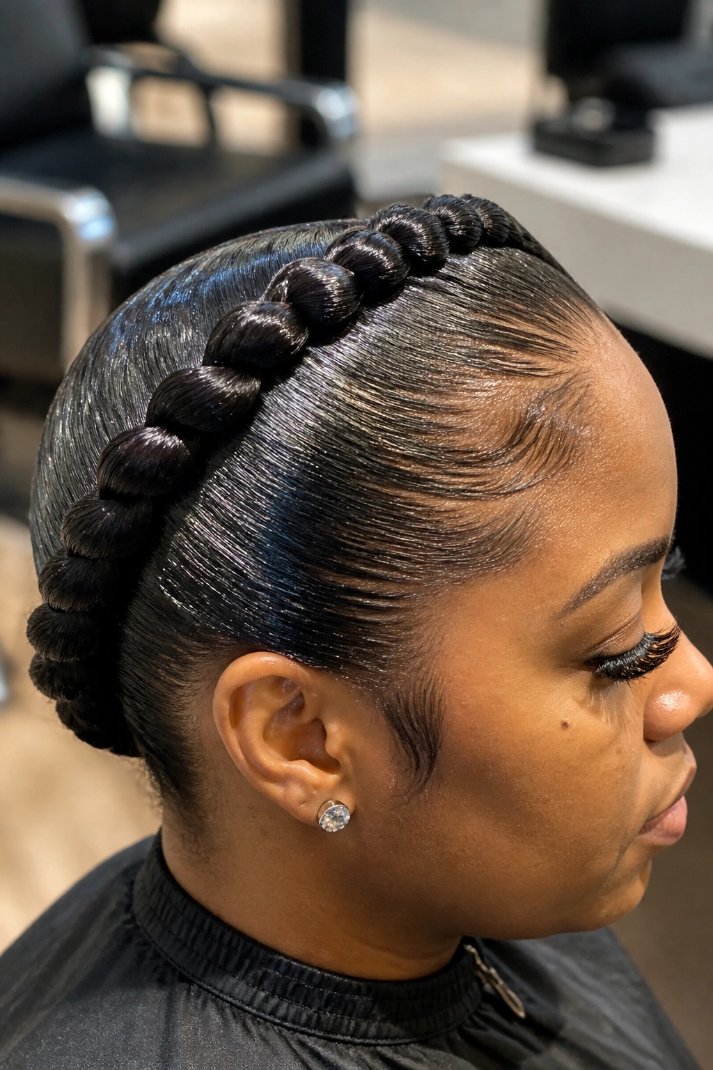 Close-up of high-shine rope twist braid on real person