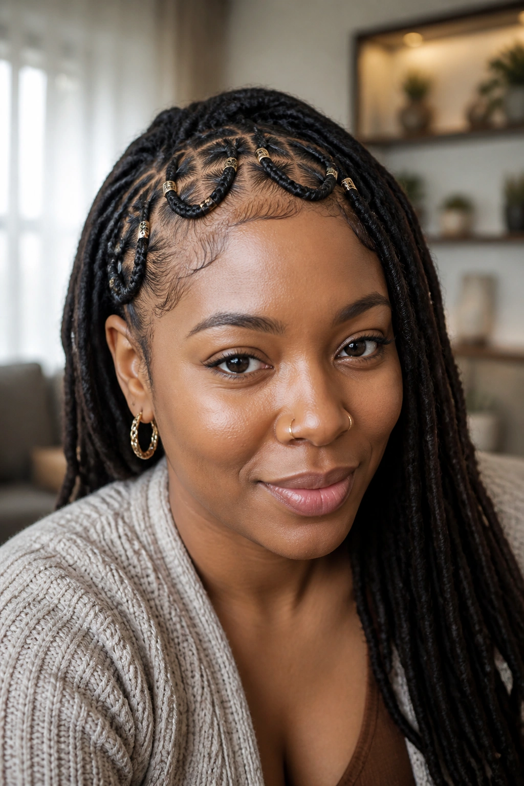 Close-up of scalloped front braid along hairline on a real person