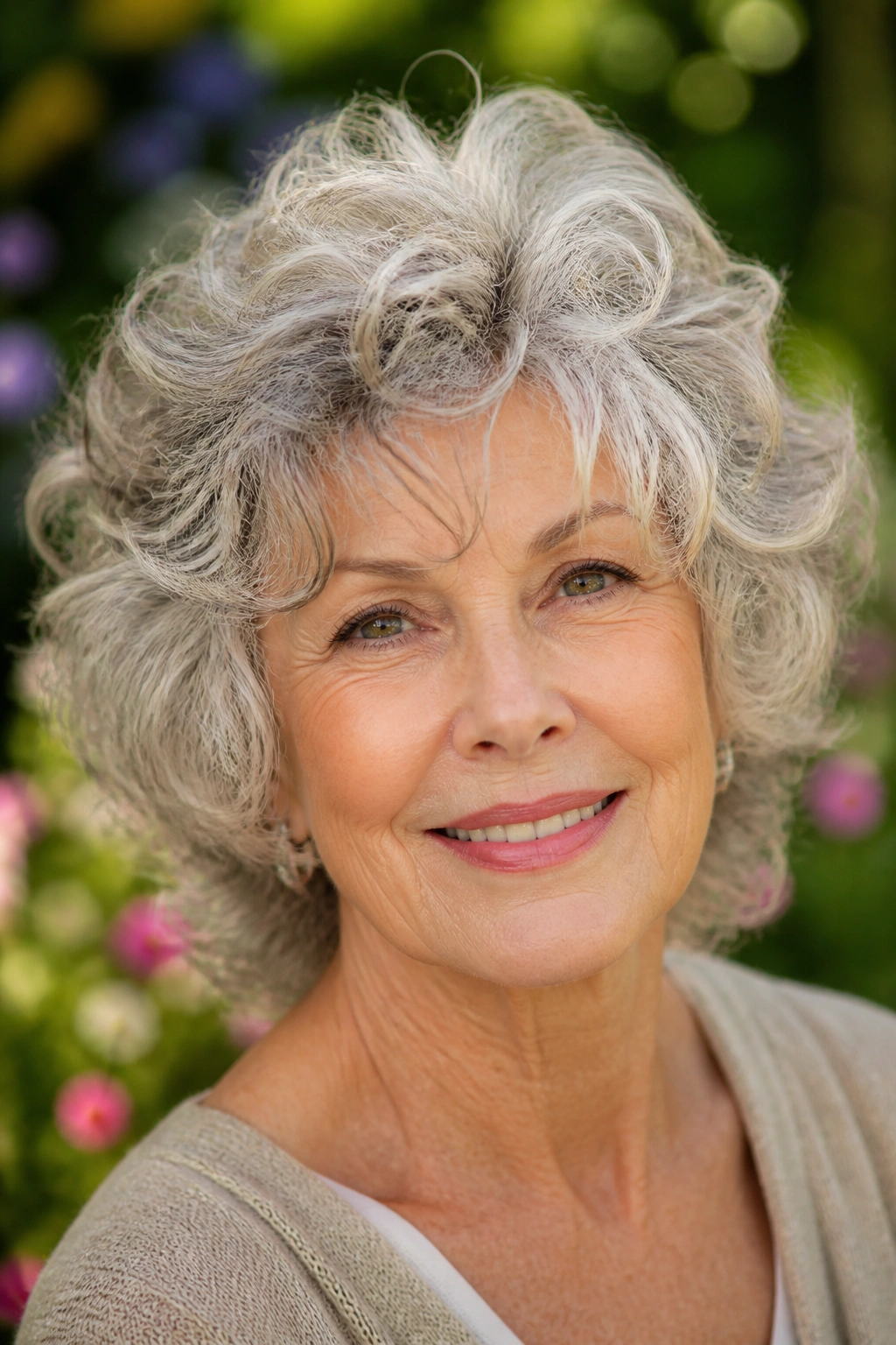 Woman with voluminous layered shag curls