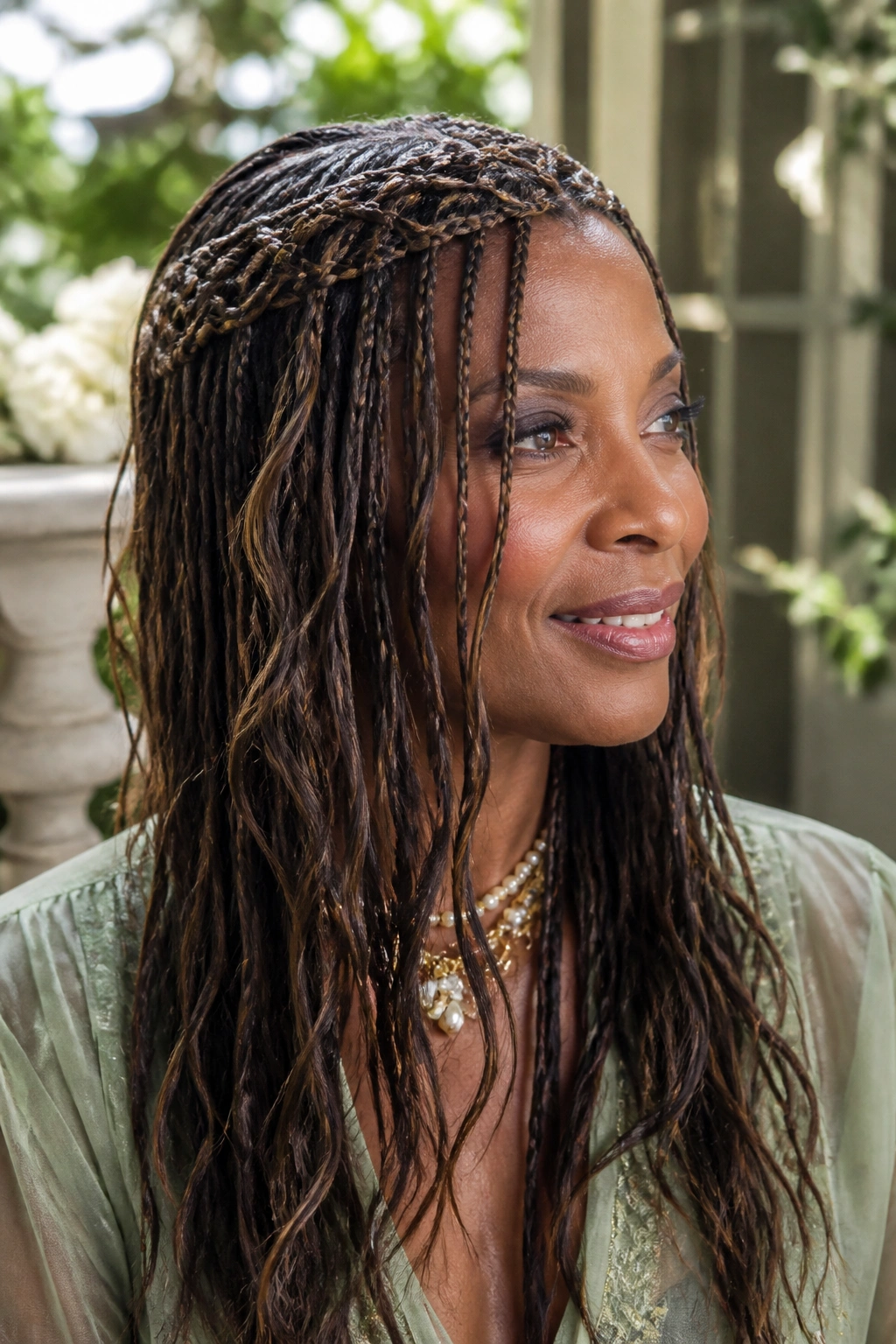 Waterfall braids with loose ends on a real woman